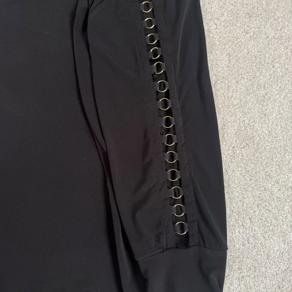 Carmen Marc Valvo Womens Black Gold Ring Cut Out Shoulder Long Sleeve Top Large - Picture 5 of 7
